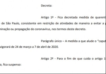 Decreto de quarentena do Estado de São Paulo - Foto: Portal NC