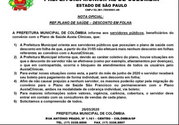 Prefeitura emite nota explicativa aos servidores sobre o plano de saúde - Foto: Prefeitura de Colômbia